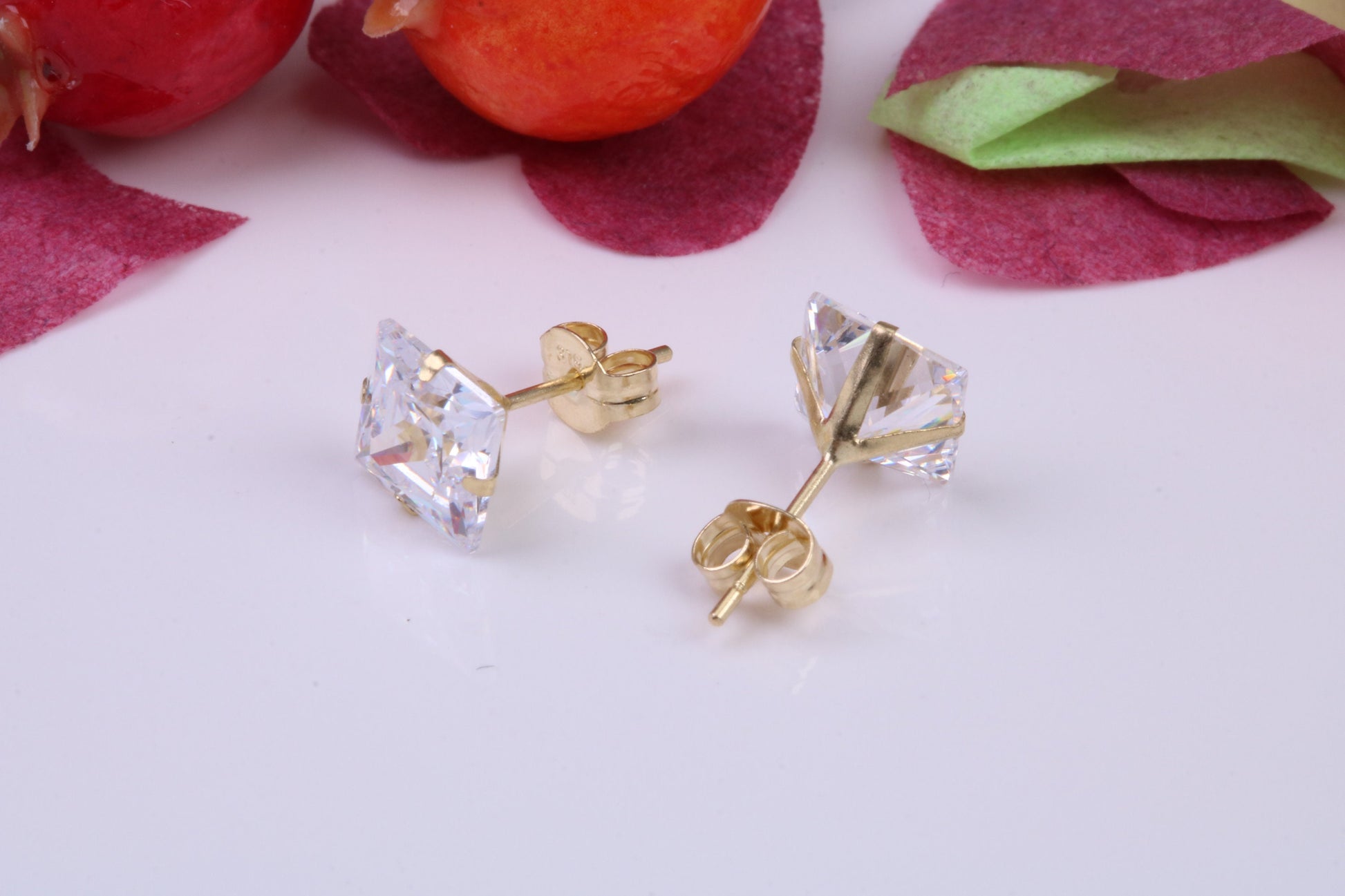 6 mm Square Cubic Zirconia set Stud Earrings, Made from Solid 9ct Yellow Gold