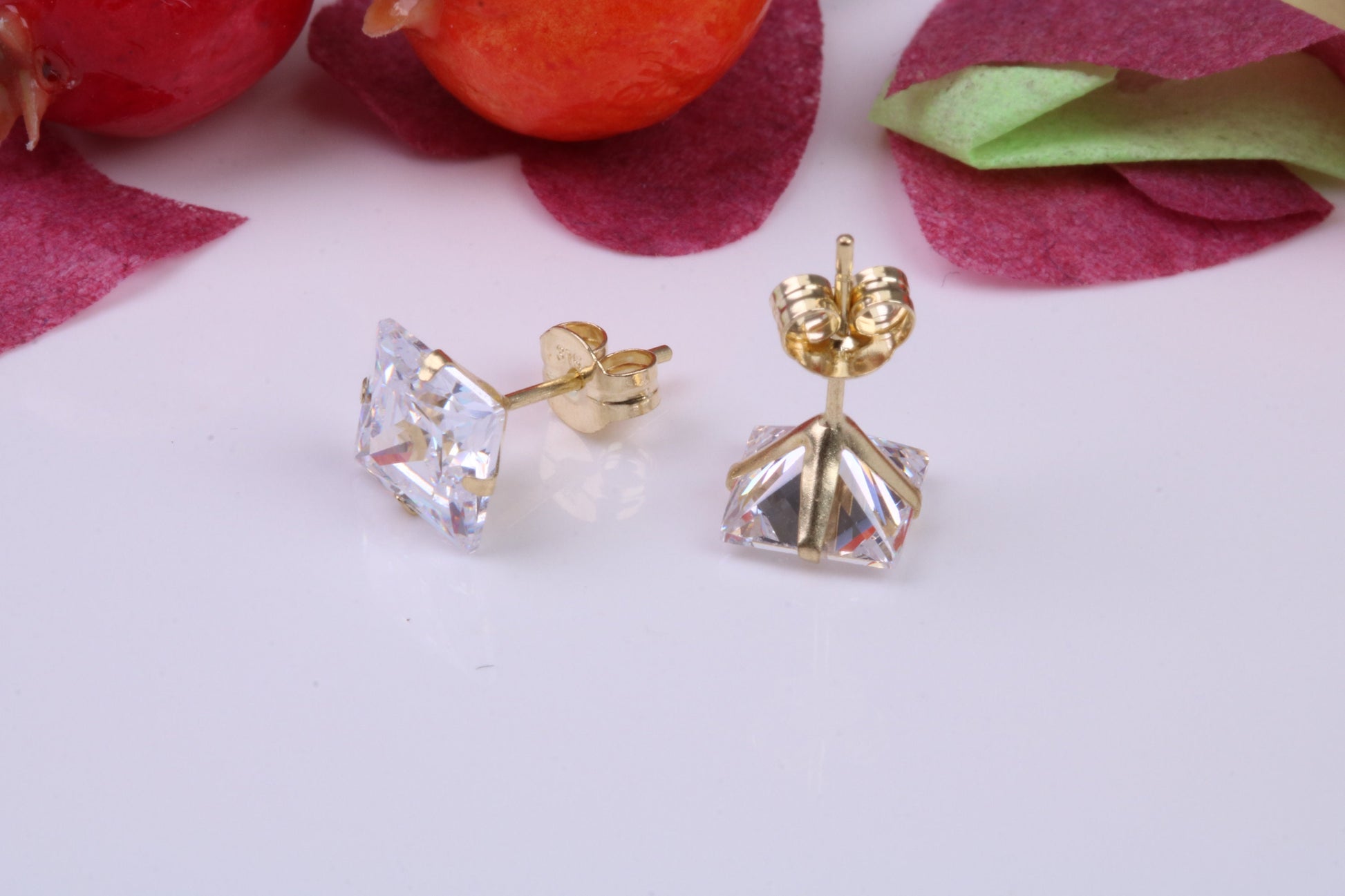 6 mm Square Cubic Zirconia set Stud Earrings, Made from Solid 9ct Yellow Gold