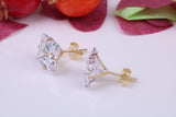 8 mm Square Cubic Zirconia set Single Stud Earring, Made from Solid 9ct Yellow Gold
