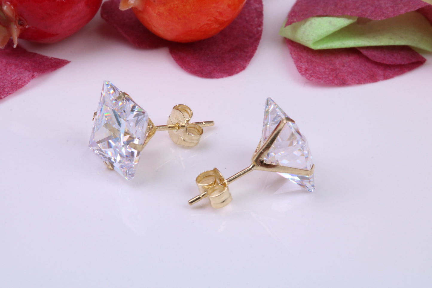 8 mm Square Cubic Zirconia set Stud Earrings, Made from Solid 9ct Yellow Gold