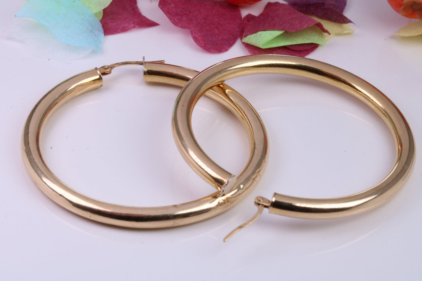 Very Large 48 mm Round Chunky Hoop Creole Earrings Made from Solid 9ct Yellow Gold, British Hallmarked