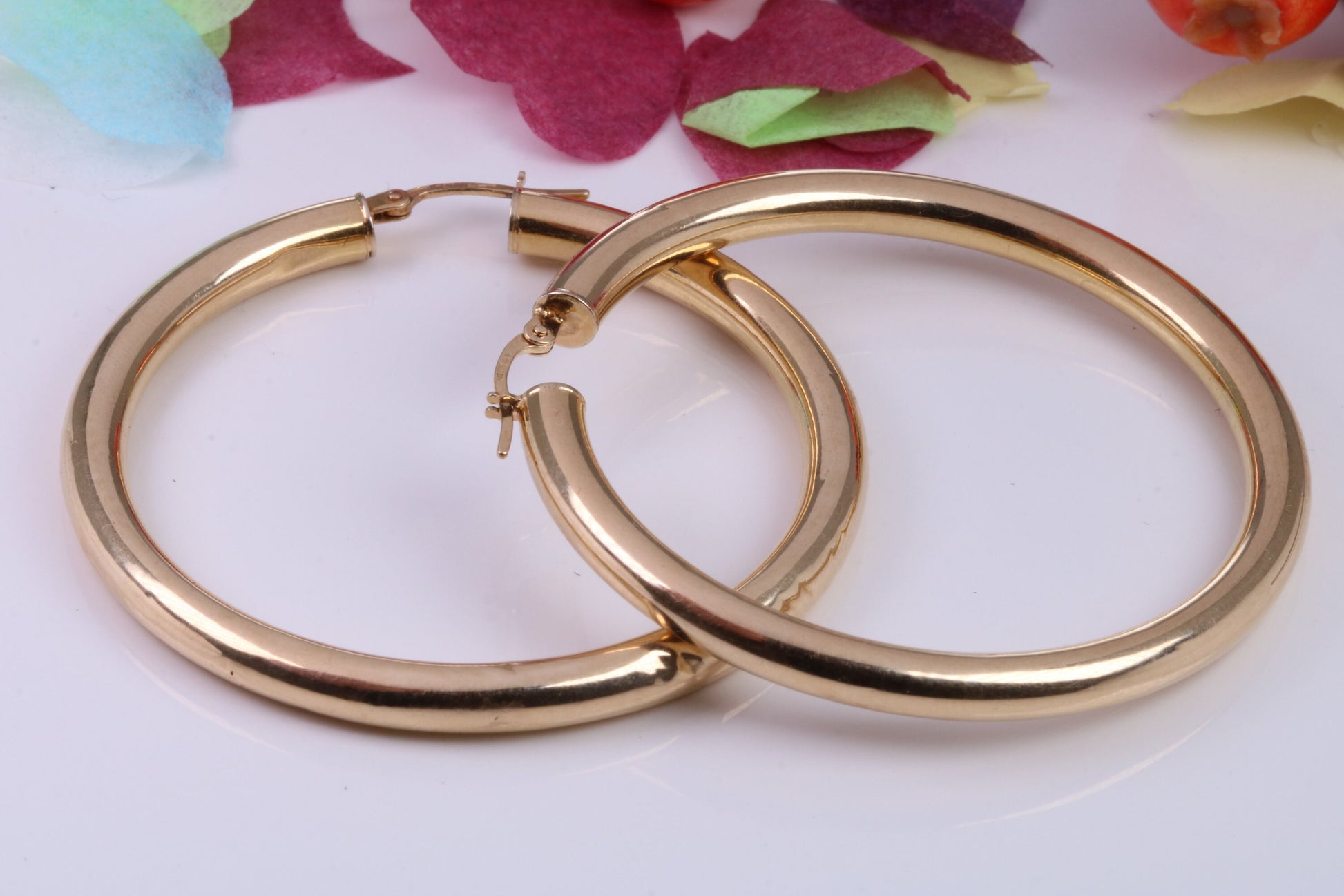 Very Large 48 mm Round Chunky Hoop Creole Earrings Made from Solid 9ct Yellow Gold, British Hallmarked