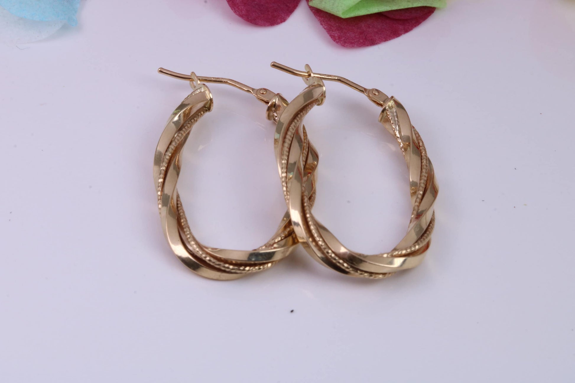 30 mm Long Hoop Creole Earrings Made from Solid 9ct Yellow Gold, British Hallmarked