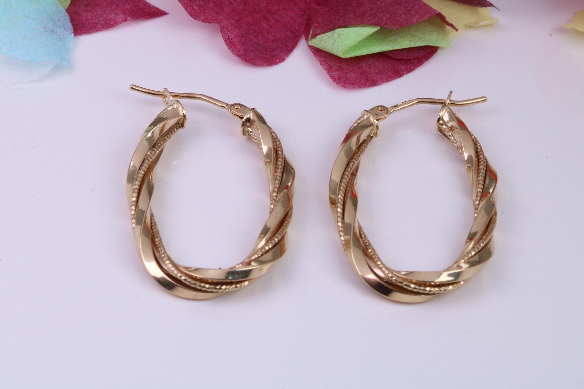 30 mm Long Hoop Creole Earrings Made from Solid 9ct Yellow Gold, British Hallmarked