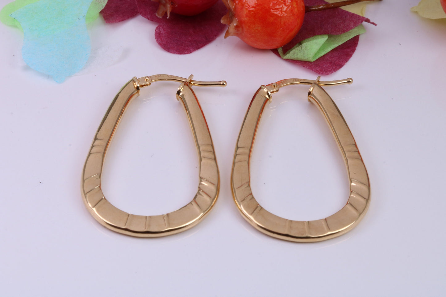 Large 40 mm Long Hoop Creole Earrings Made from Solid 9ct Yellow Gold, British Hallmarked