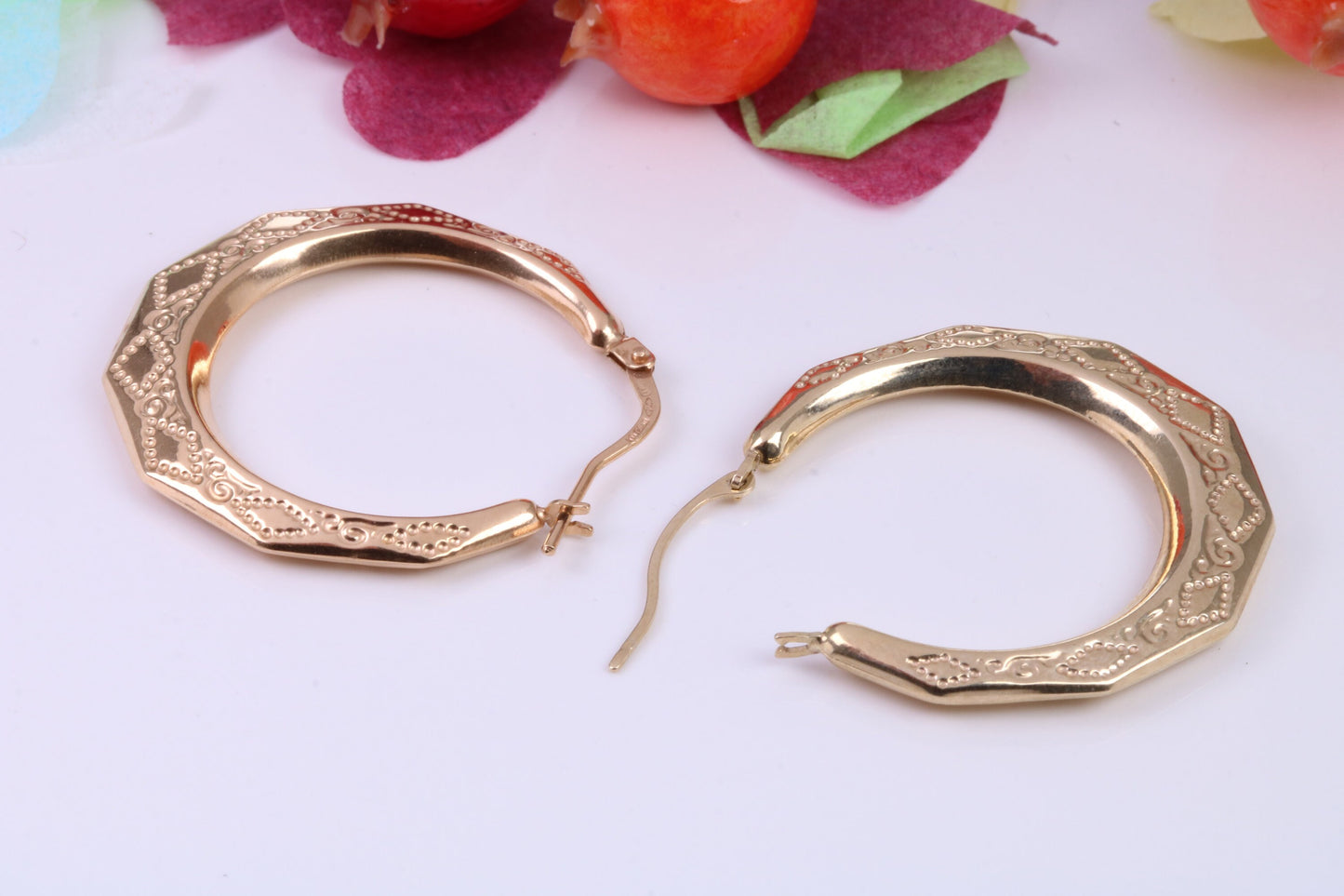 Large 28 mm Round Hoop Creole Earrings Made from Solid 9ct Yellow Gold, British Hallmarked