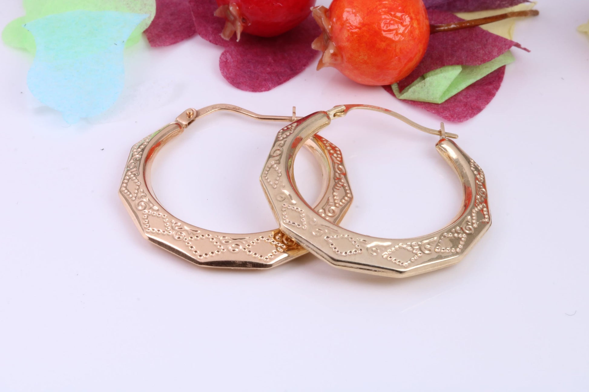 Large 28 mm Round Hoop Creole Earrings Made from Solid 9ct Yellow Gold, British Hallmarked