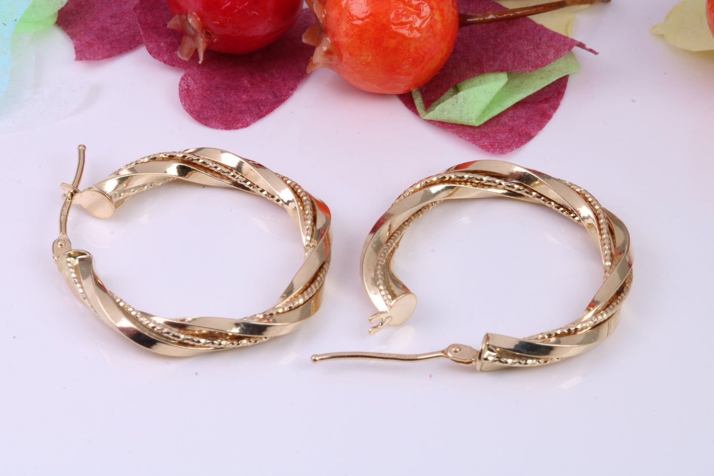 Large 25 mm Round Hoop Creole Earrings Made from Solid 9ct Yellow Gold, British Hallmarked