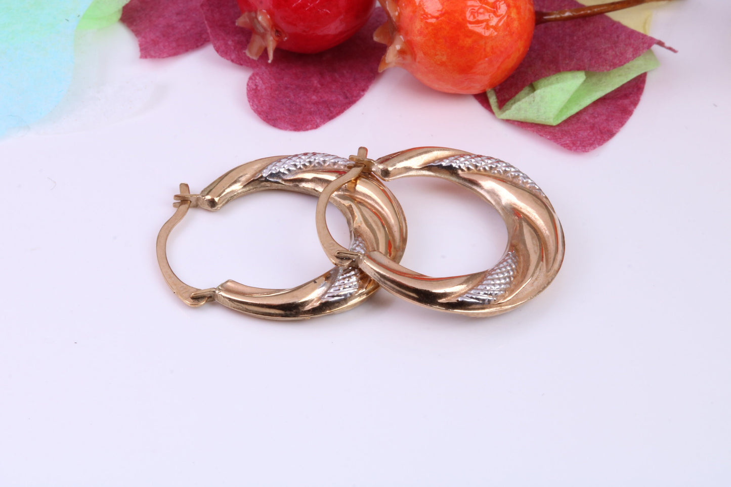 Two Tone Finish 20 mm Round Hoop Creole Earrings Made from Solid 9ct Yellow Gold