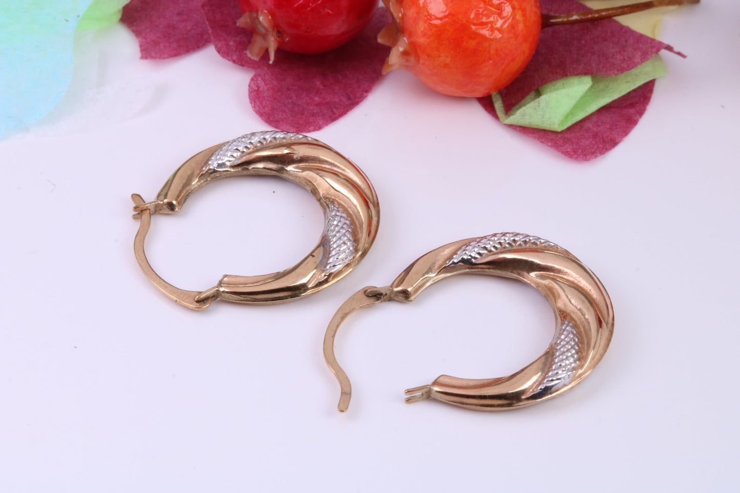 Two Tone Finish 20 mm Round Hoop Creole Earrings Made from Solid 9ct Yellow Gold