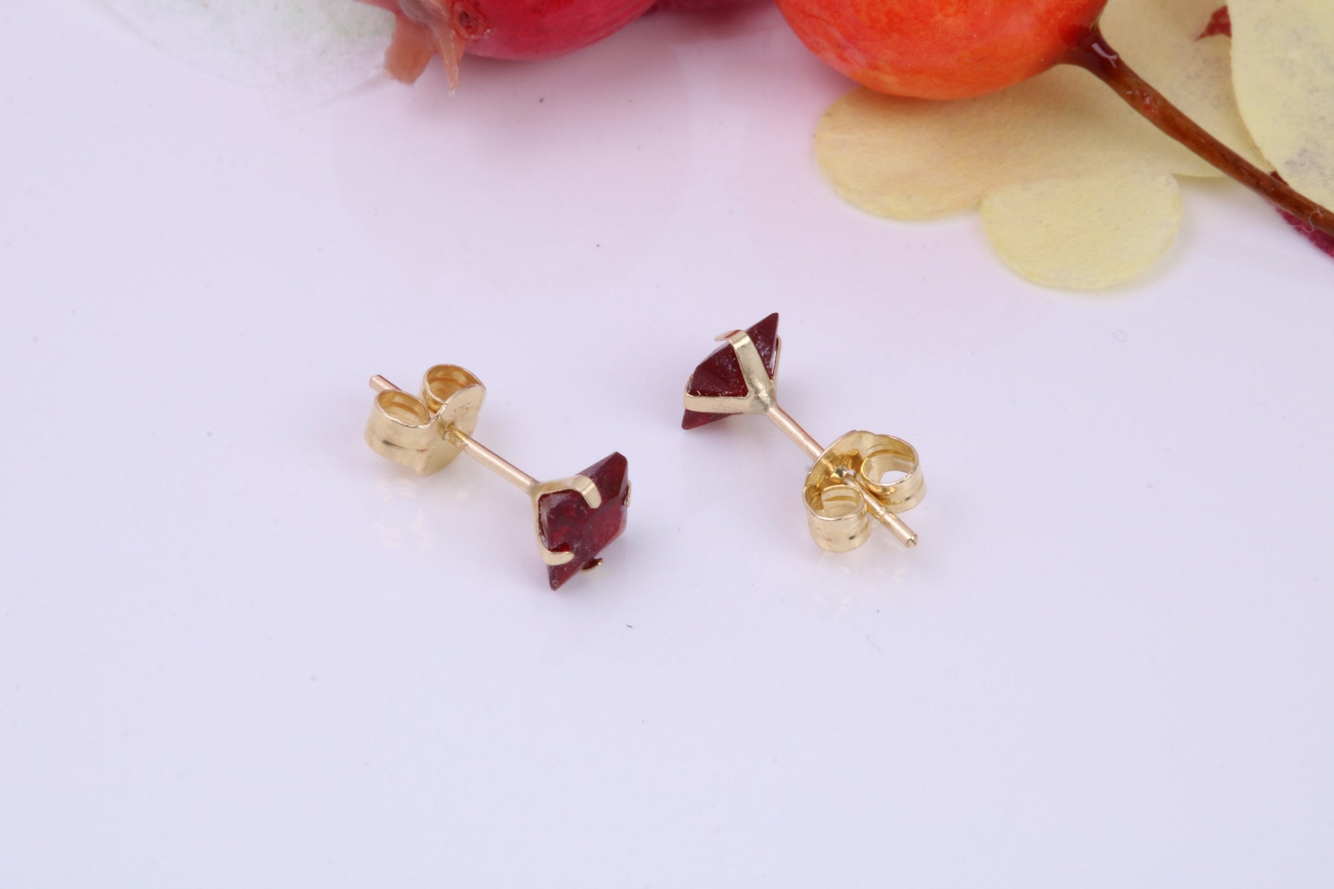 January Garnet Cubic Zirconia set Birthstone Stud Earrings, Made from Solid 9ct Yellow Gold, Choice of Two Sizes