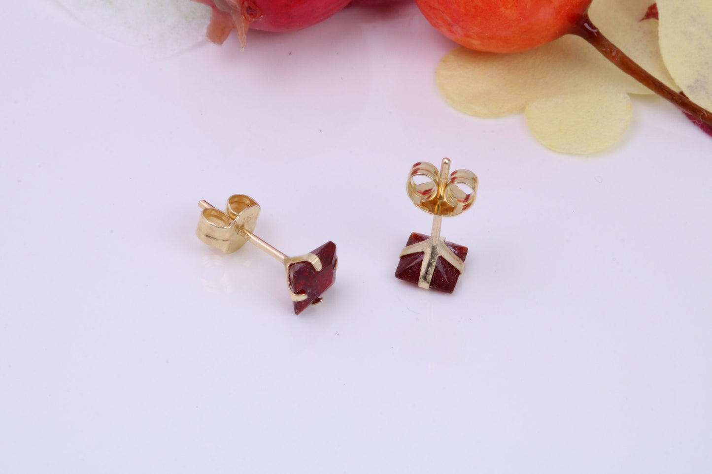 January Garnet Cubic Zirconia set Birthstone Stud Earrings, Made from Solid 9ct Yellow Gold, Choice of Two Sizes