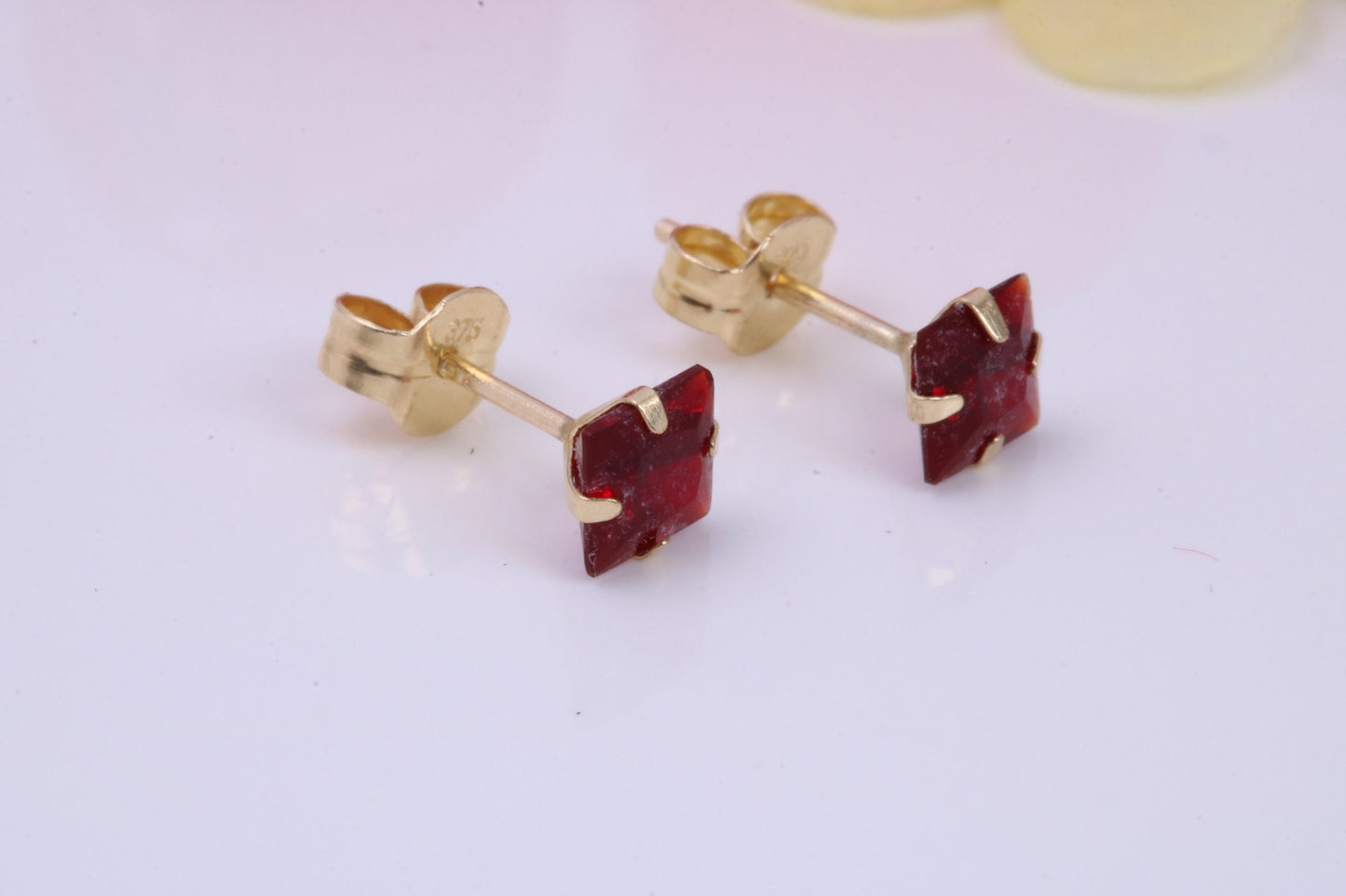 January Garnet Cubic Zirconia set Birthstone Stud Earrings, Made from Solid 9ct Yellow Gold, Choice of Two Sizes