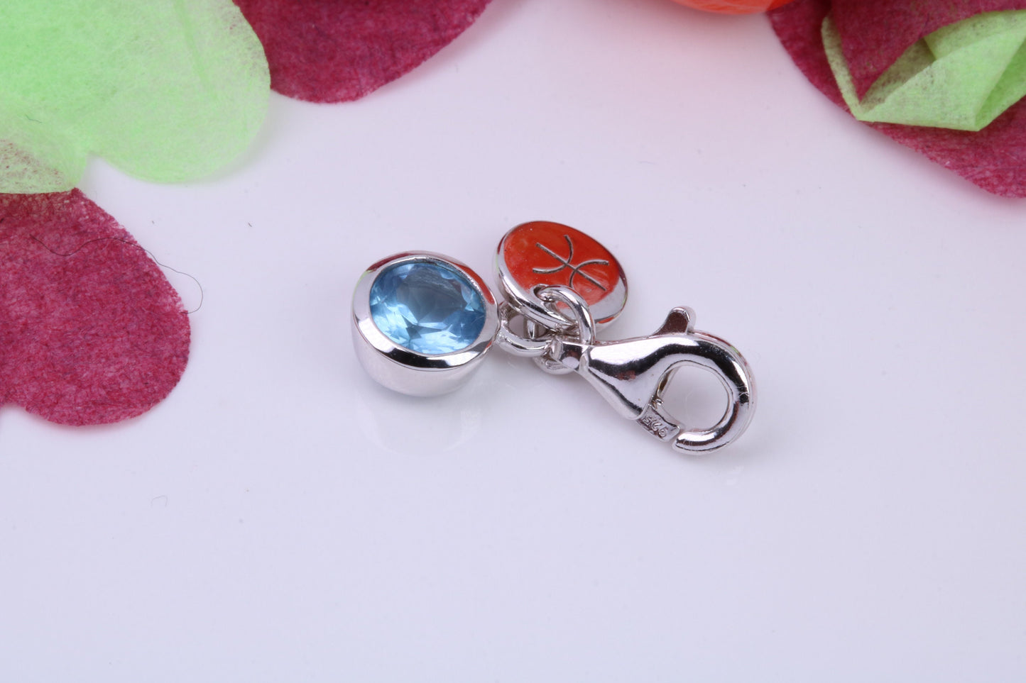 March Aquamarine C Z set Charm, Made From 925 Grade Sterling Silver, Birthstone Charm