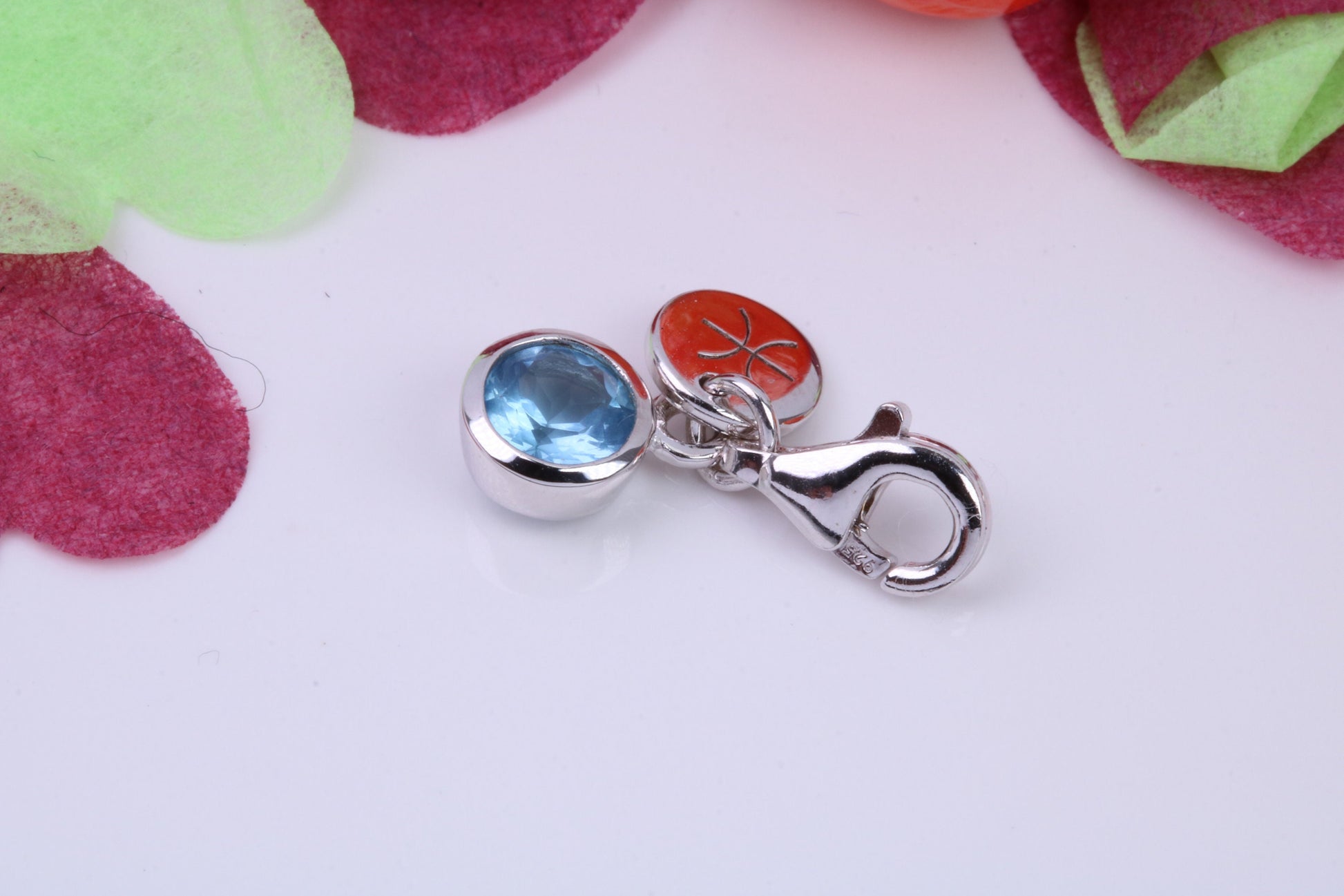 March Aquamarine C Z set Charm, Made From 925 Grade Sterling Silver, Birthstone Charm