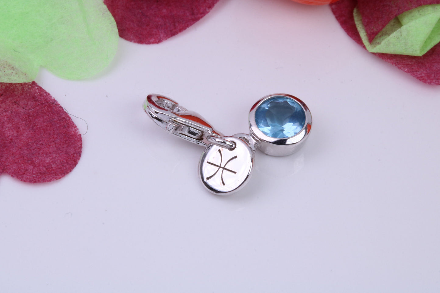 March Aquamarine C Z set Charm, Made From 925 Grade Sterling Silver, Birthstone Charm