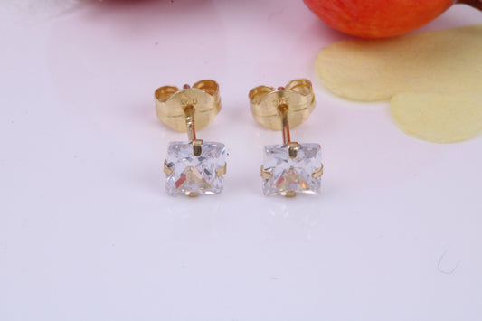 April Diamond Cubic Zirconia set Birthstone Stud Earrings, Made from Solid 9ct Yellow Gold, Choice of Two Sizes