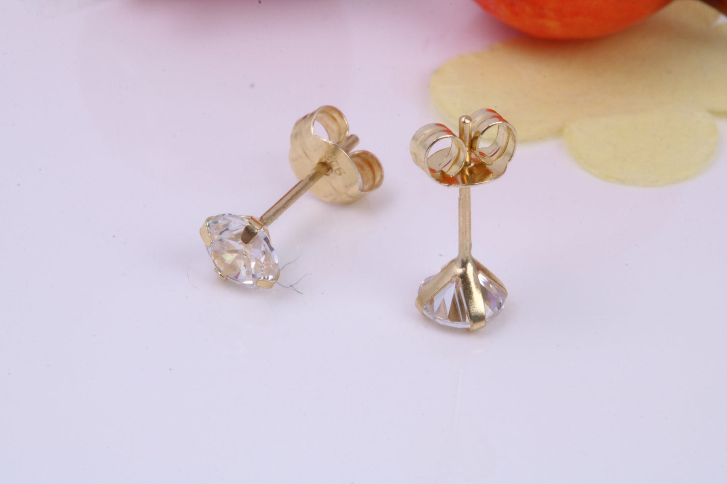 April Diamond Cubic Zirconia set Birthstone Stud Earrings, Made from Solid 9ct Yellow Gold, Choice of Two Sizes