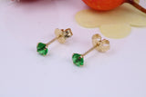 May Emerald Cubic Zirconia set Birthstone Stud Earrings, Made from Solid 9ct Yellow Gold, Choice of Two Sizes