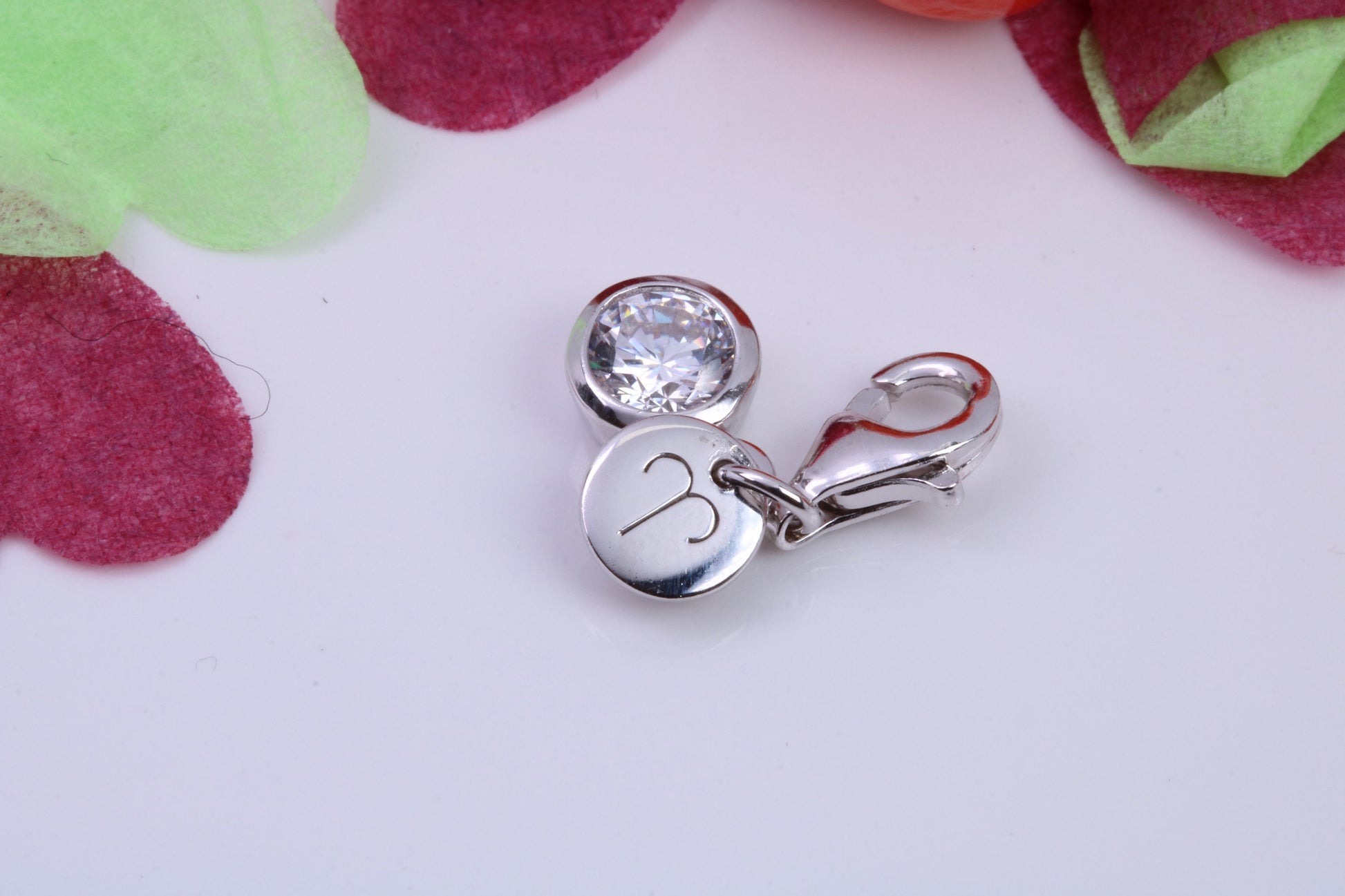 April Diamond C Z set Charm, Made From 925 Grade Sterling Silver, Birthstone Charm