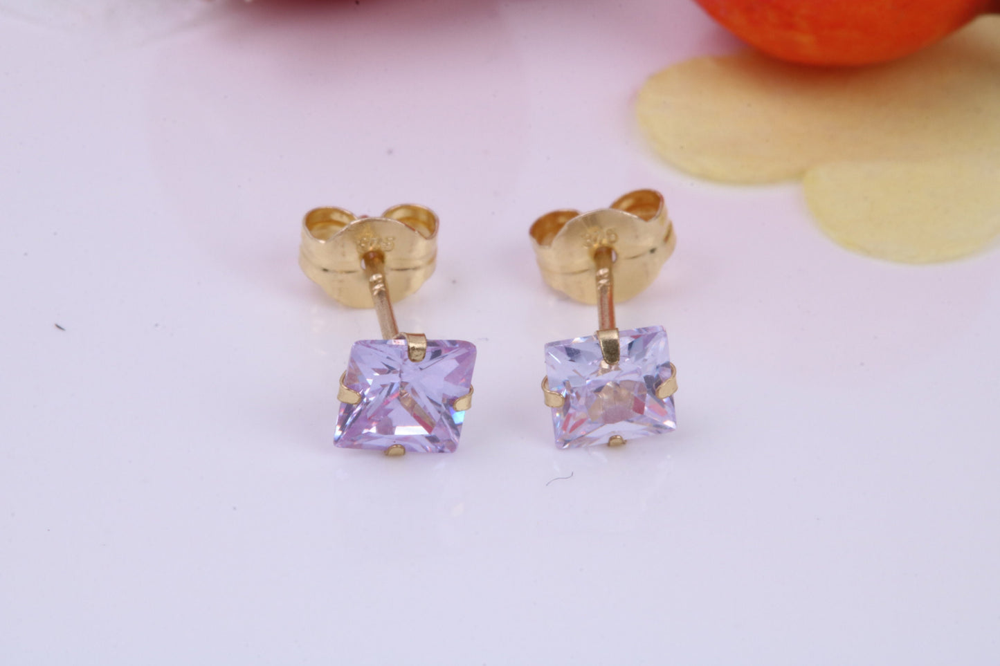 June Light Amethyst Cubic Zirconia set Birthstone Stud Earrings, Made from Solid 9ct Yellow Gold, Choice of Two Sizes