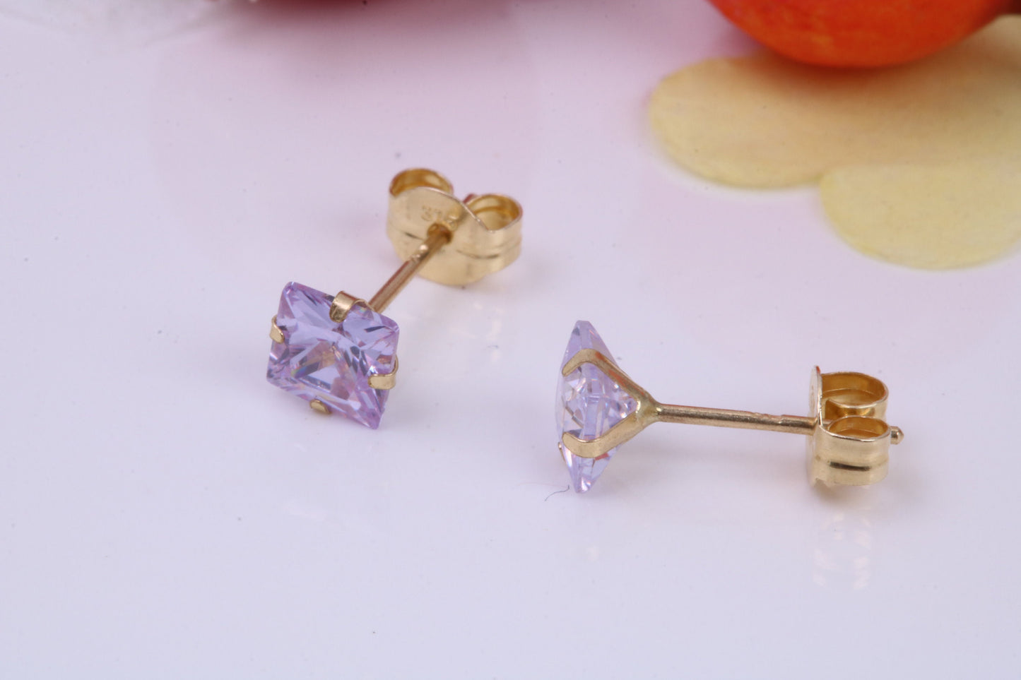 June Light Amethyst Cubic Zirconia set Birthstone Stud Earrings, Made from Solid 9ct Yellow Gold, Choice of Two Sizes