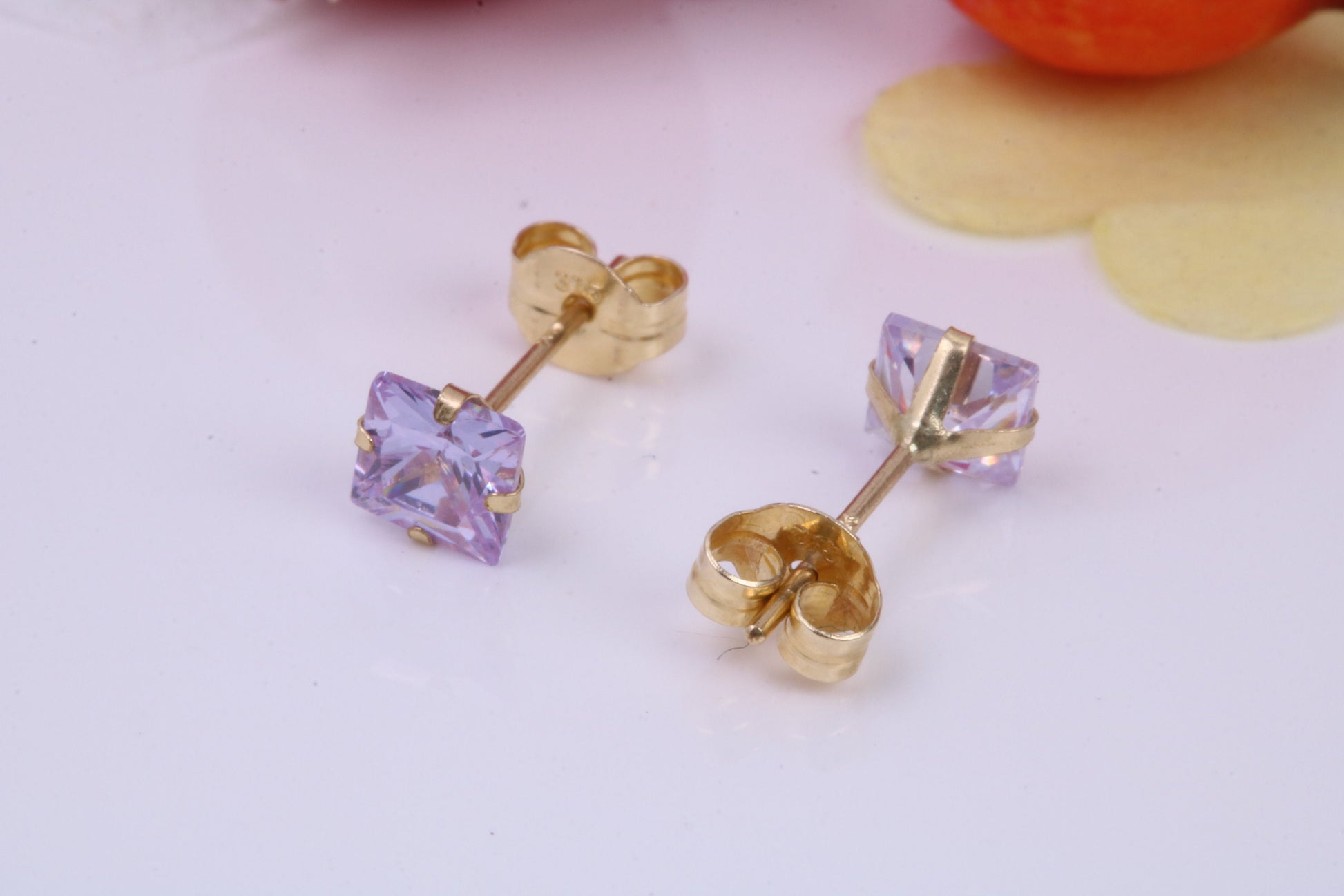 June Light Amethyst Cubic Zirconia set Birthstone Stud Earrings, Made from Solid 9ct Yellow Gold, Choice of Two Sizes