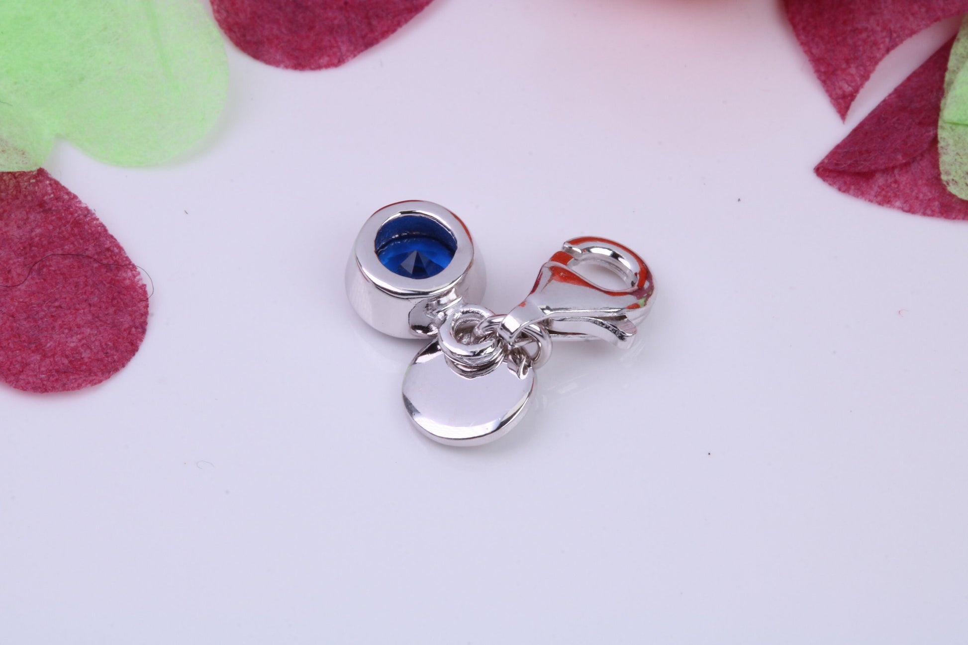 September Blue Sapphire C Z set Charm, Made From 925 Grade Sterling Silver, Birthstone Charm