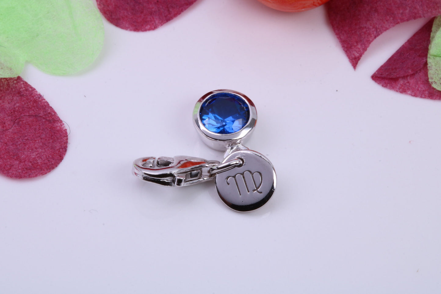 September Blue Sapphire C Z set Charm, Made From 925 Grade Sterling Silver, Birthstone Charm