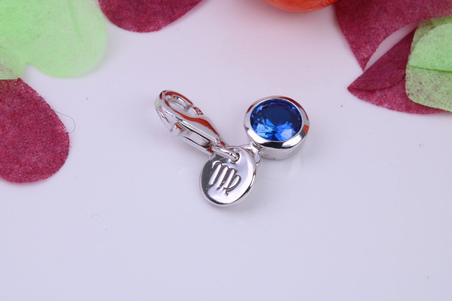 September Blue Sapphire C Z set Charm, Made From 925 Grade Sterling Silver, Birthstone Charm