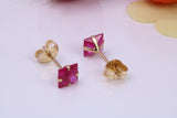 July Ruby Cubic Zirconia set Birthstone Stud Earrings, Made from Solid 9ct Yellow Gold, Choice of Two Sizes