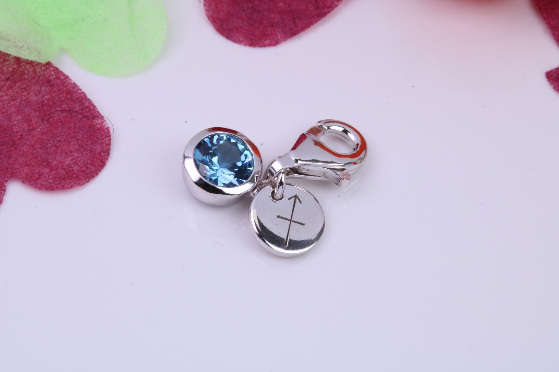 December Blue Zircon C Z set Charm, Made From 925 Grade Sterling Silver, Birthstone Charm