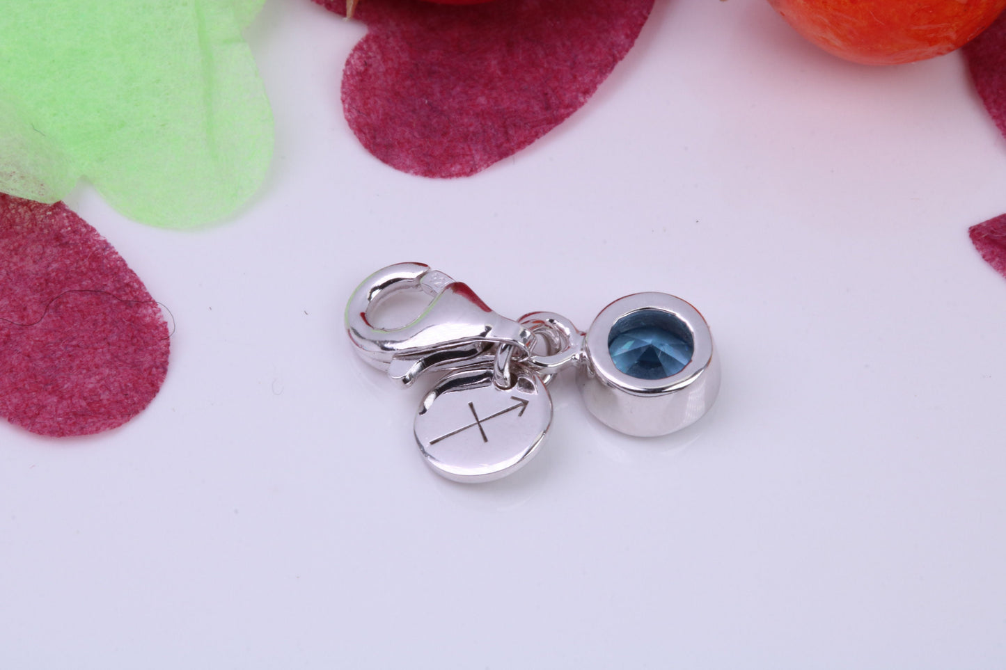 December Blue Zircon C Z set Charm, Made From 925 Grade Sterling Silver, Birthstone Charm