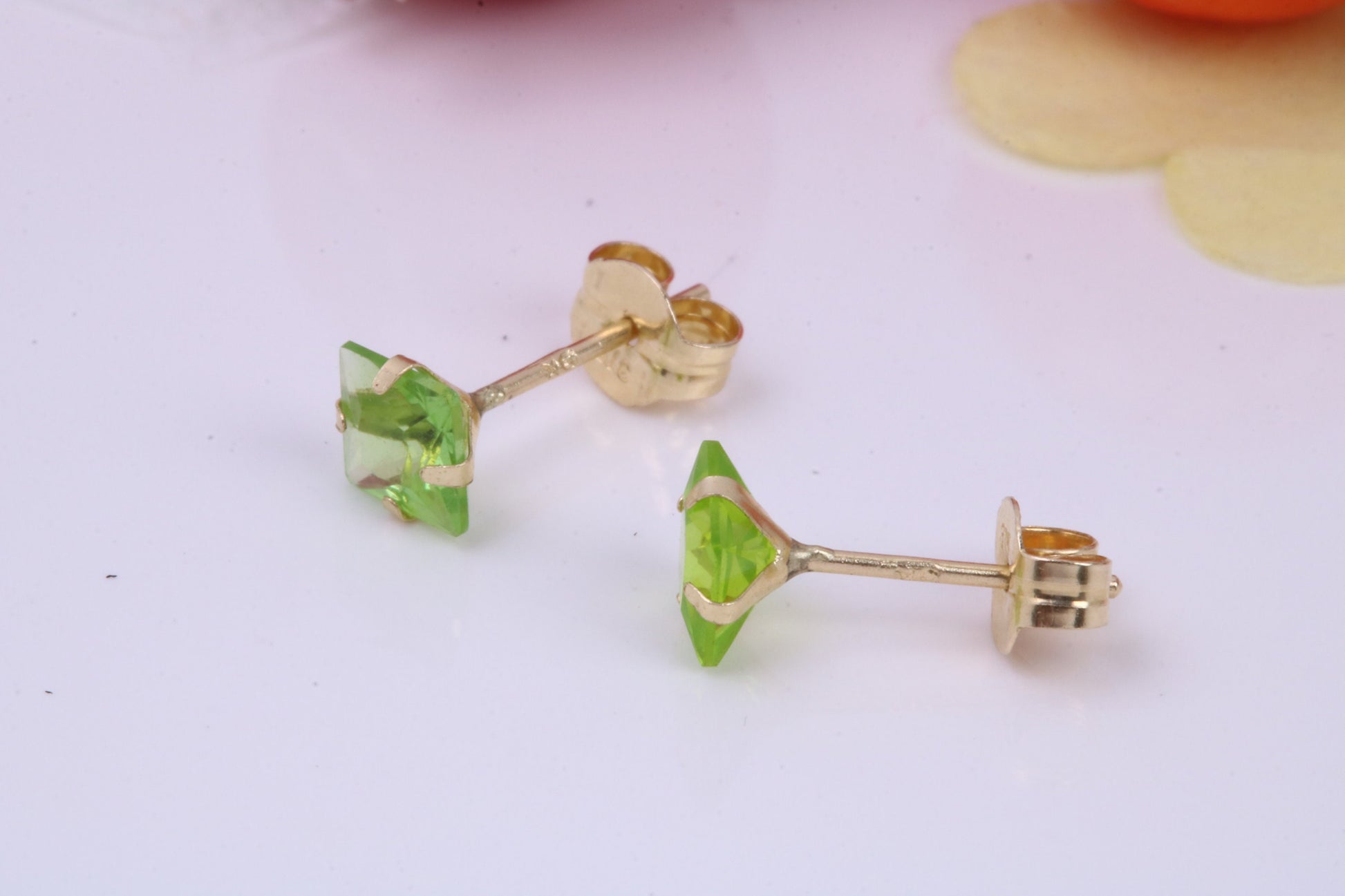 August Peridot Cubic Zirconia set Birthstone Stud Earrings, Made from Solid 9ct Yellow Gold, Choice of Two Sizes