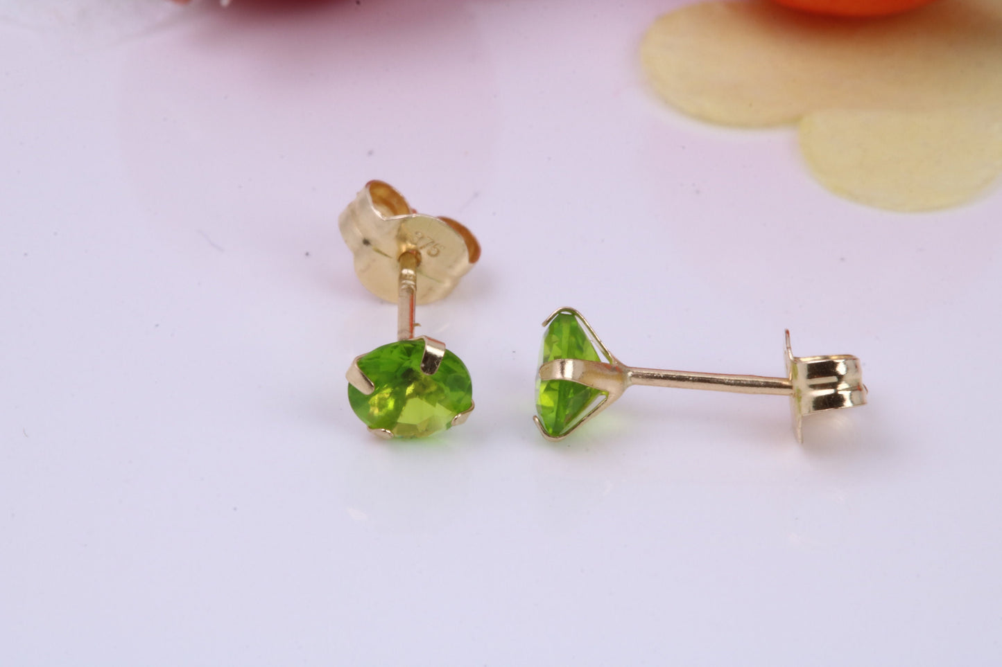 August Peridot Cubic Zirconia set Birthstone Stud Earrings, Made from Solid 9ct Yellow Gold, Choice of Two Sizes