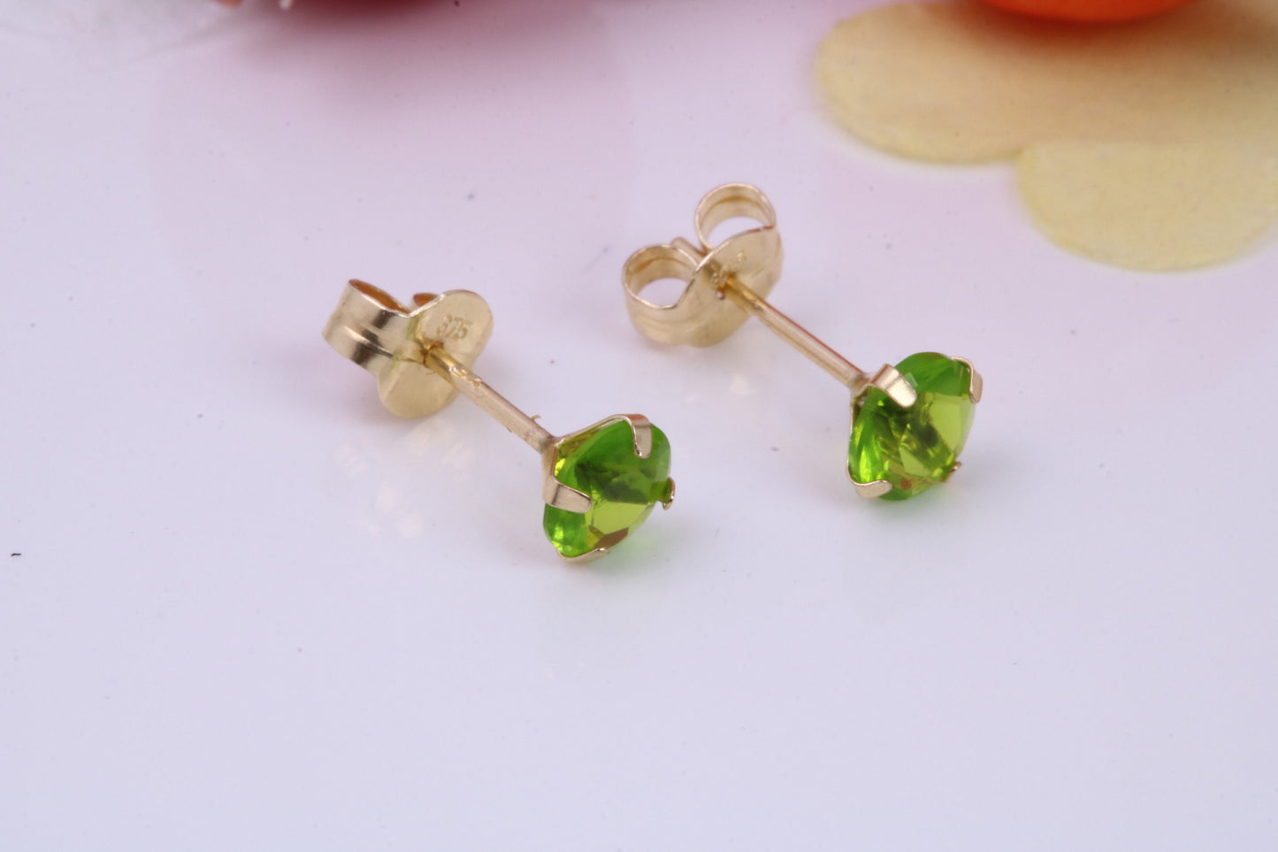 August Peridot Cubic Zirconia set Birthstone Stud Earrings, Made from Solid 9ct Yellow Gold, Choice of Two Sizes