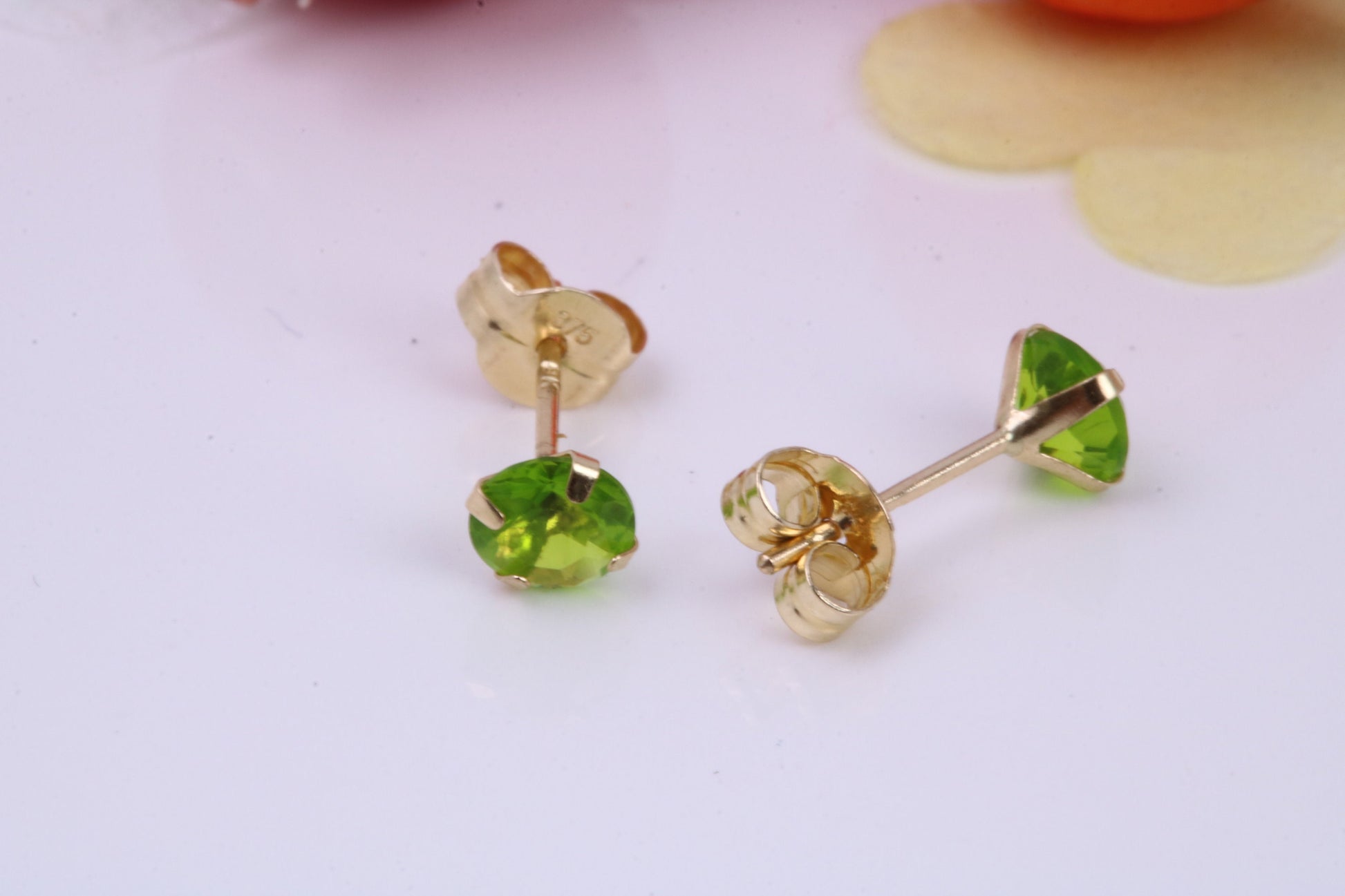 August Peridot Cubic Zirconia set Birthstone Stud Earrings, Made from Solid 9ct Yellow Gold, Choice of Two Sizes