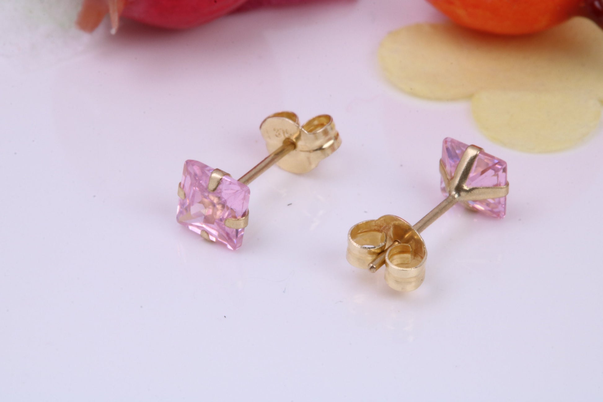 October Pink Rose Cubic Zirconia set Birthstone Stud Earrings, Made from Solid 9ct Yellow Gold, Choice of Two Sizes