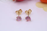 October Pink Rose Cubic Zirconia set Birthstone Stud Earrings, Made from Solid 9ct Yellow Gold, Choice of Two Sizes