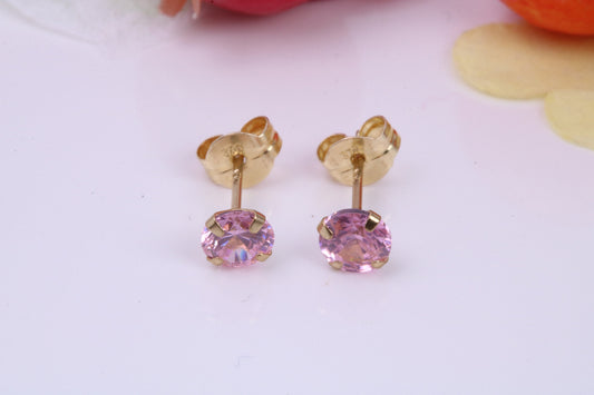 October Pink Rose Cubic Zirconia set Birthstone Stud Earrings, Made from Solid 9ct Yellow Gold, Choice of Two Sizes