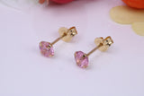 October Pink Rose Cubic Zirconia set Birthstone Stud Earrings, Made from Solid 9ct Yellow Gold, Choice of Two Sizes