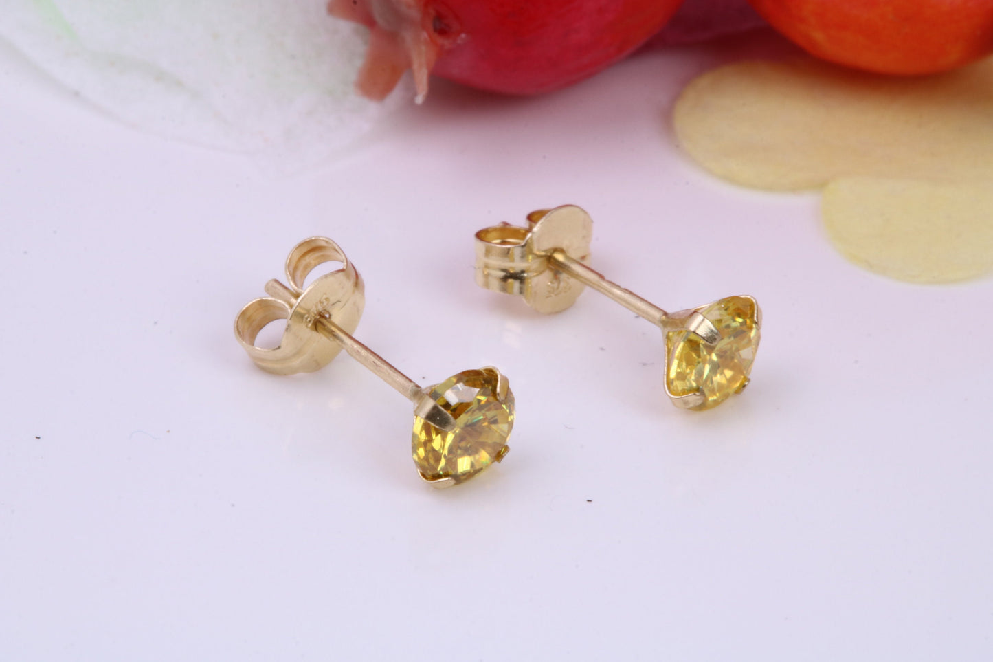 November Yellow Sapphire Cubic Zirconia set Birthstone Stud Earrings, Made from Solid 9ct Yellow Gold, Choice of Two Sizes