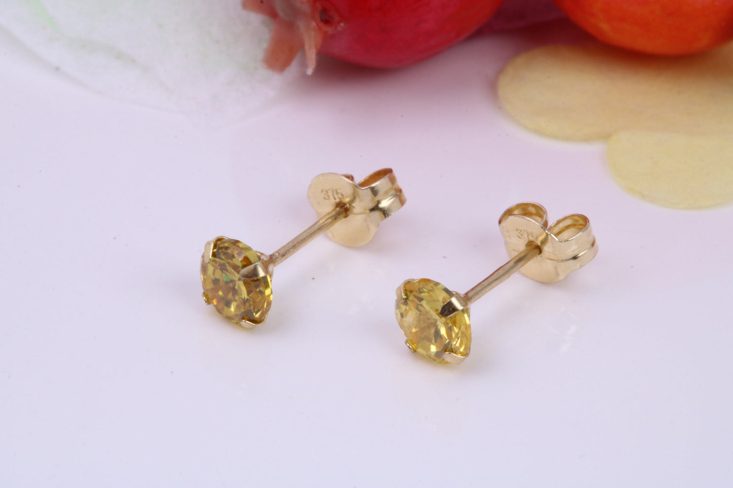 November Yellow Sapphire Cubic Zirconia set Birthstone Stud Earrings, Made from Solid 9ct Yellow Gold, Choice of Two Sizes