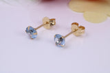 December Blue Zircon Cubic Zirconia set Birthstone Stud Earrings, Made from Solid 9ct Yellow Gold, Choice of Two Sizes