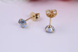 December Blue Zircon Cubic Zirconia set Birthstone Stud Earrings, Made from Solid 9ct Yellow Gold, Choice of Two Sizes