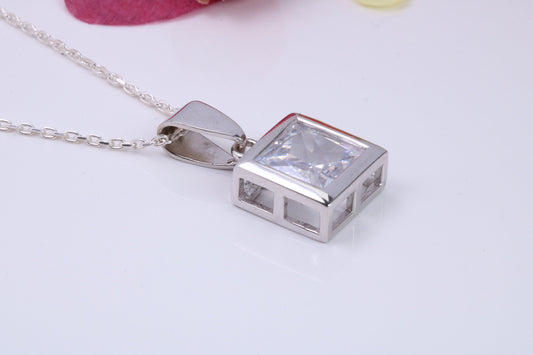 12 mm Square Cubic Zirconia set Necklace, Made from Solid Sterling Silver