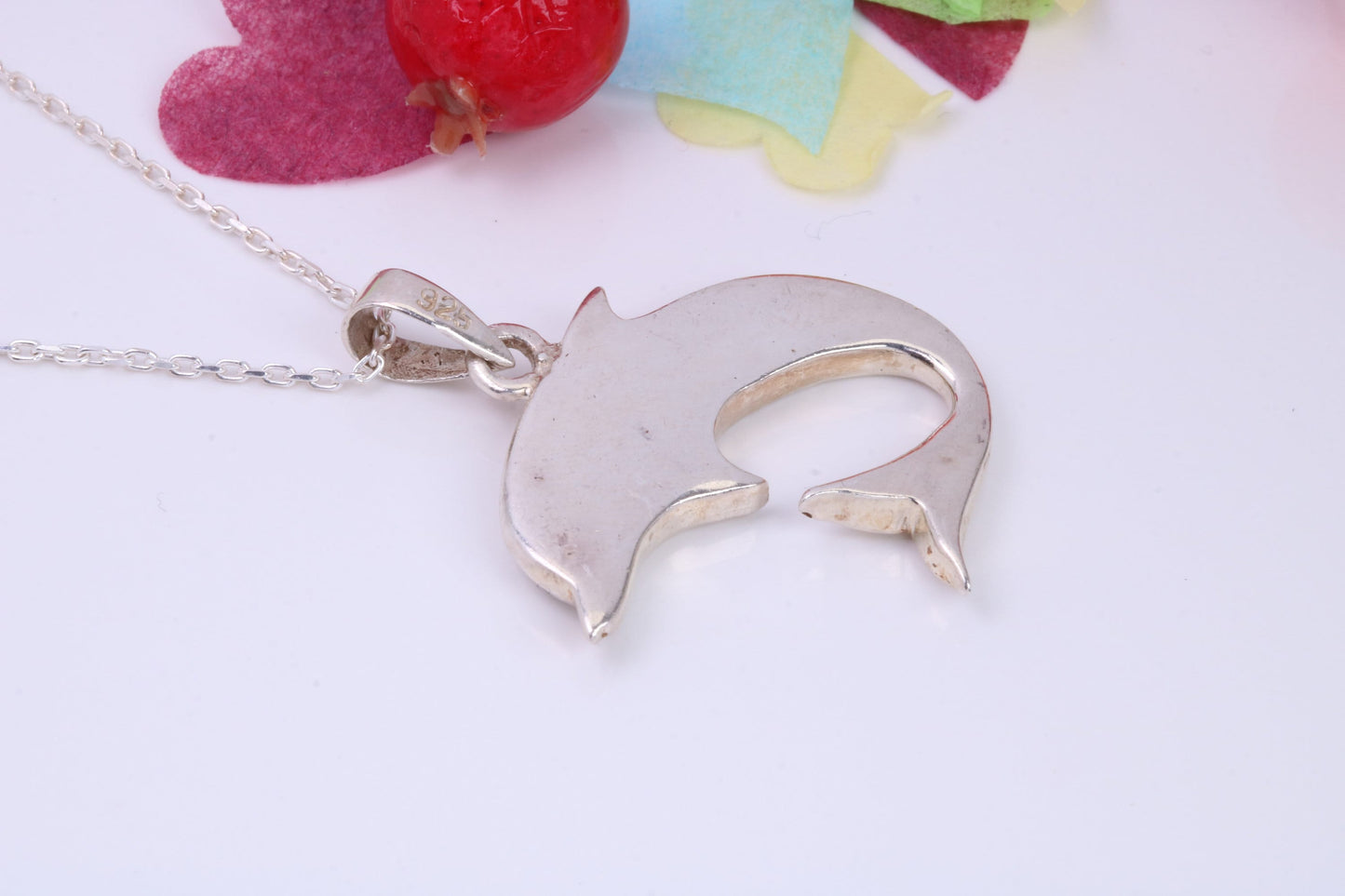 Dolphin Necklace Inlaid with Mother of Pearl, Made from Solid Sterling Silver