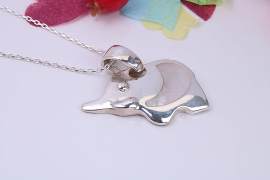 Elephant Necklace Inlaid with Mother of Pearl, Made from Solid Sterling Silver