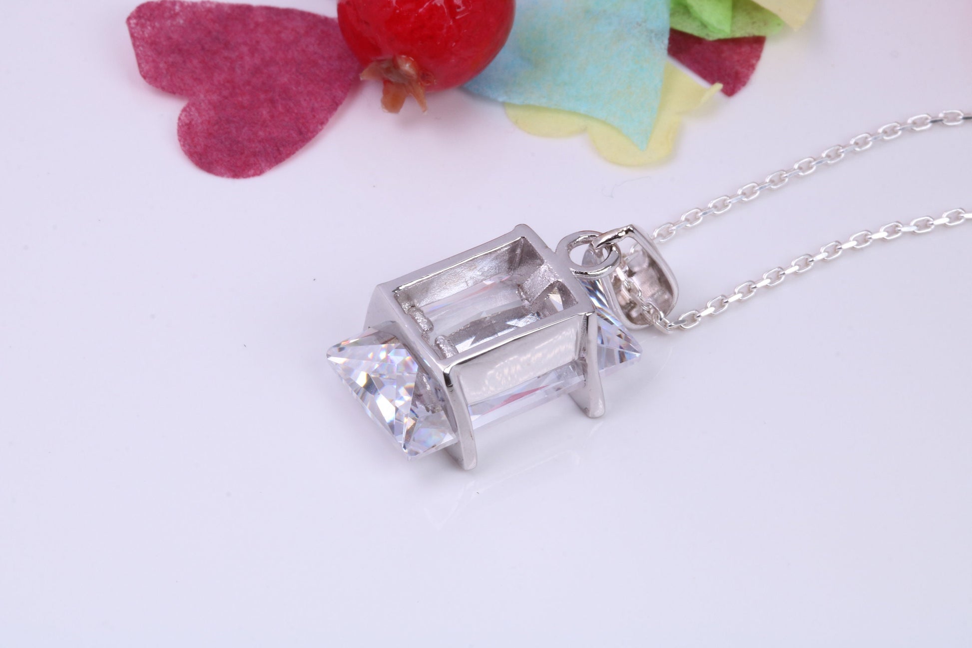 Large Rectangle cut Cubic Zirconia set Necklace, Made from Solid Sterling Silver, Very Dressy