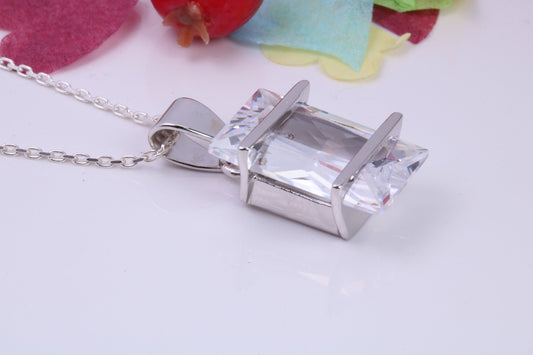 Large Rectangle cut Cubic Zirconia set Necklace, Made from Solid Sterling Silver, Very Dressy